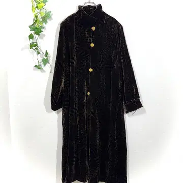 Vega 베가 고급 실크 혼방 벨벳 롱 코트 애니멀 무늬 레오파드