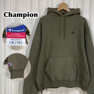 멕시코제 레어 컬러 챔피온 풀오버 후드티 XL 카키 자수 로고