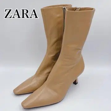 새상품급 ZARA 사이드 지퍼 부츠 카멜 베이지 프론트 스티치