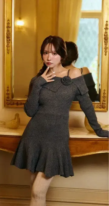 mistreass one shoulder bloom knit dress