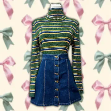 가격 인하 y2k 헤이세이 라메 보더 그린 터틀넥 스웨터