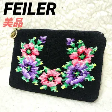 새상품급 FEILER 페이러 꽃무늬 미니 파우치 슈니르 직조 블랙