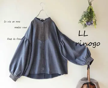 새상품 할인 LL 블루 계열*니트 절개 볼륨 소매 블라우스 빅 사이즈