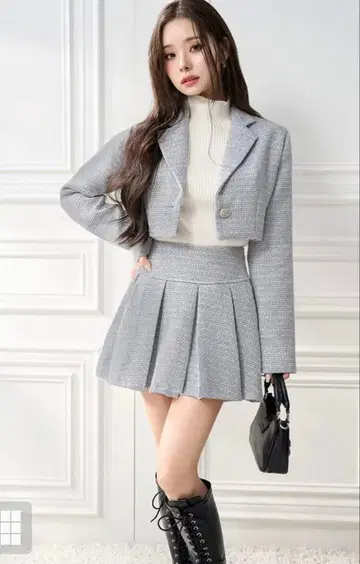 GRL 라메 트위드 셋업 스커트 그레이 새상품급 M 사이즈