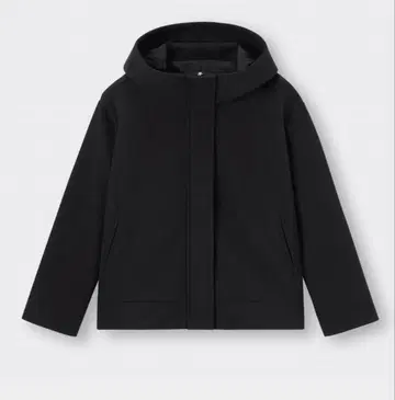 GU 니트 멜톤 숏 후디 코트 블랙