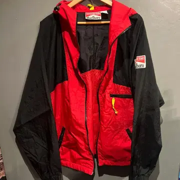 90s Marlboro 후드 부착 나일론 자켓 지퍼 결손