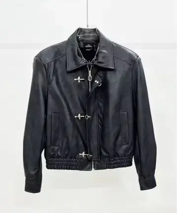 블랙 가죽 더블 브레스트 자켓