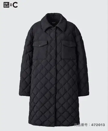 UNIQLO 블랙 퍼프 테크 오버 사이즈 퀼트 코트