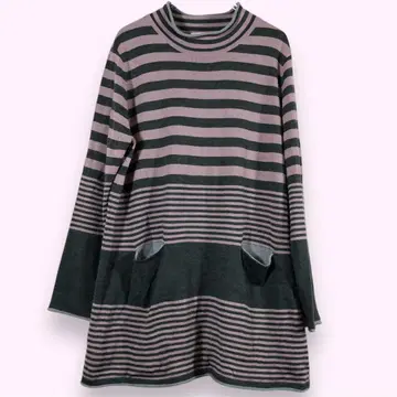 MISSEL 긴팔 체크 니트 보더 무늬 핑크 블랙 [ L ]