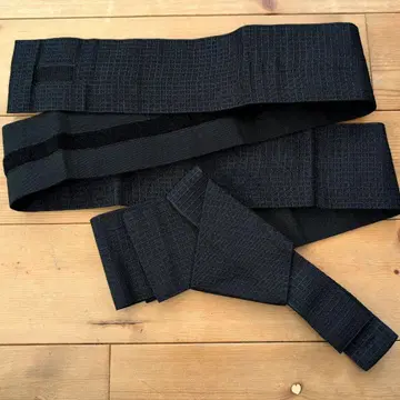 완성 원터치 남성용 오비 각대 블랙 x 직조 체크 벨크로 테이프