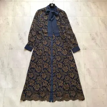 2022년 새상품급 그레이스 콘티넨탈 컬러 배색 레이스 보타이 원피스