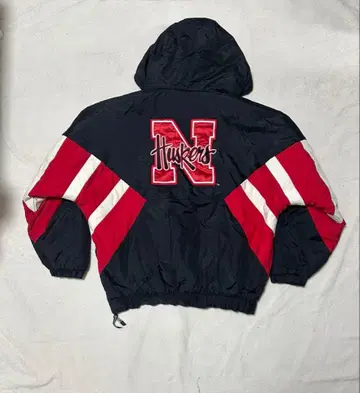 90s STARTER 네브래스카 대학 허스커스 패딩 자켓 XL 블랙 레드