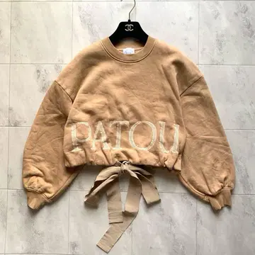 미사용 파투 오가닉 코튼 크롭 맨투맨 로고 리본