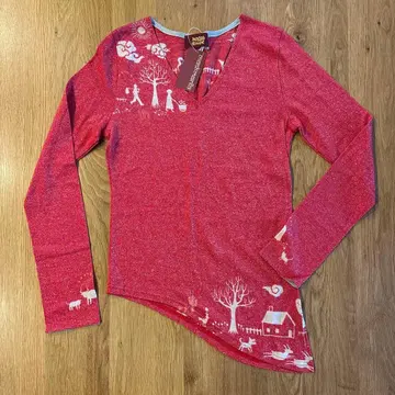 매쉬매니아 티셔츠 빨간색 라메 밑단 비대칭