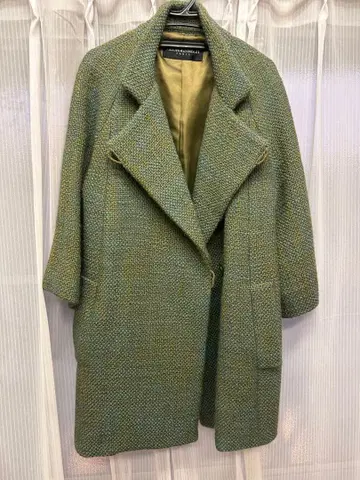 [ 고급 트위드 ] 그린 계열 트위드 랩 코트 사이즈 38