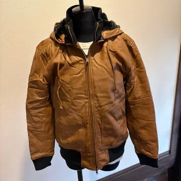 AZUL 아즐 브라운 가죽 후드 부착 자켓