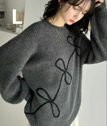 mily bilet 리본 코드 자수 하찌 니트 풀오버 니트 L