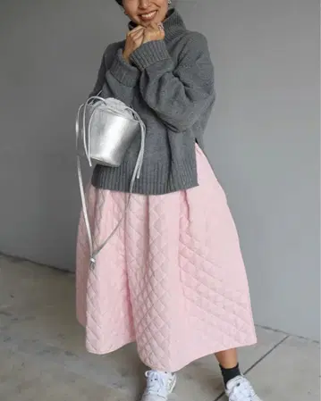 Gypsohila 퀼팅 플레어 스커트 프리 사이즈 핑크