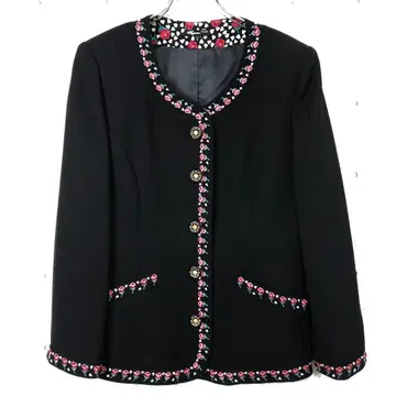 Elegance 구제 의류 골드 장식 버튼 꽃무늬 자수 노카라 자켓