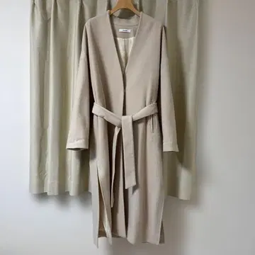 DOU DOU 얇은 베이지색 롱 코트 벨트 포함
