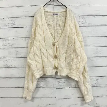 GANGWEI 아이보리 케이블 짜임 니트 가디건 럭셔리