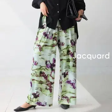안티카 자카드 와이드 팬츠 그린 계열 아트 패턴