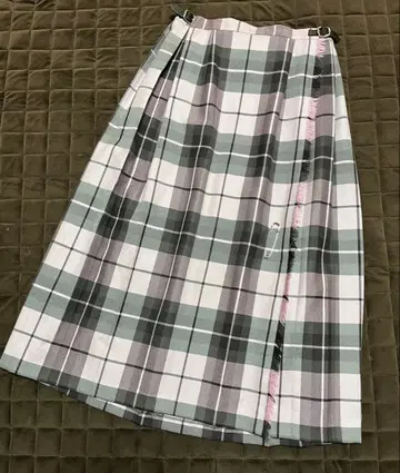 핑크 계열 체크 플리츠 스커트 롱 기장