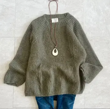 윔 가젯 모헤어 니트 아제 편직 스웨터 큼직하고 포근한 그린