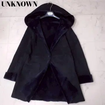 극난 언노운 리얼 무스탕 코트 후디드 코트 블랙