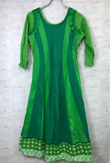 빈티지 오리엔탈 구제 에스닉 스트라이프 패턴 절개 원피스