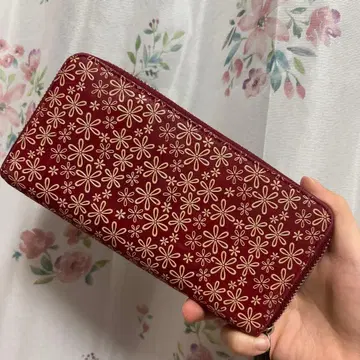 [ 새상품급 미사용 ] 인덴야 꽃무늬 빨간색 장지갑