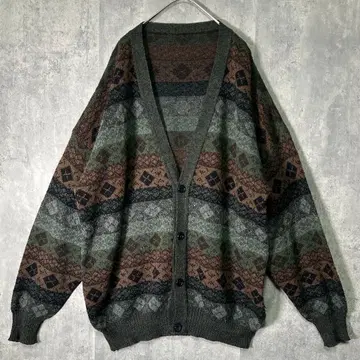 프랑스제 빈티지 니트 가디건 올 패턴 울 XL