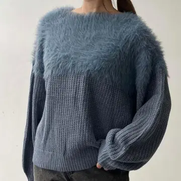 미사용 새상품 아즈 노우 아즈 샤기 절개 루즈핏 니트