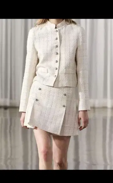 ZARA 새상품 셋업 스커트 플리츠 노카라 자켓 화이트