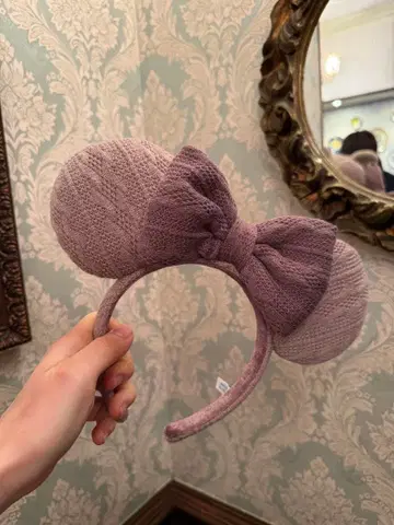 미키 모양 니트 머리띠 브라운