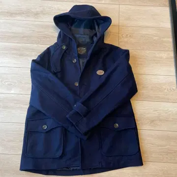 네이비 후드 부착 더플 코트