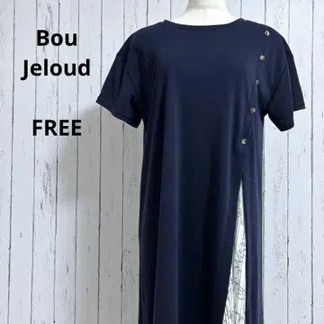 부즈루드 반팔 티셔츠 원피스 롱 플리츠 절개 F 네이비