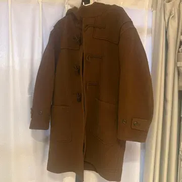 브라운 더플 코트 후드 부착