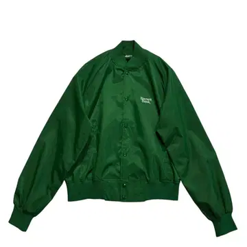 80s USA 나일론 바시티 자켓 M 짙은 녹색 화이트 기업계
