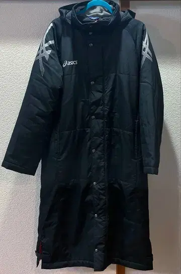 asics 후드 부착 롱 코트 블랙 M