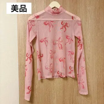 새상품급 POPPY 핑크 리본 시스루 상의