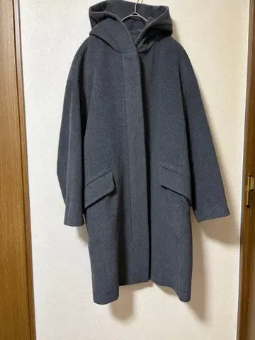 자유구 빅 사이즈 46 MENCHI 울 비버 후드 부착 코트 그레이