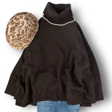 새상품급 23구 캐시미어 터틀 니트 판초 루즈핏 38 다크 브라운