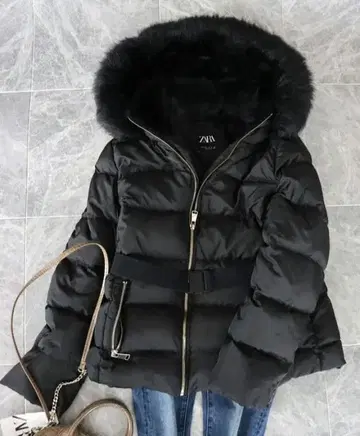 ZARA 다운 코트 퍼 후드 빅