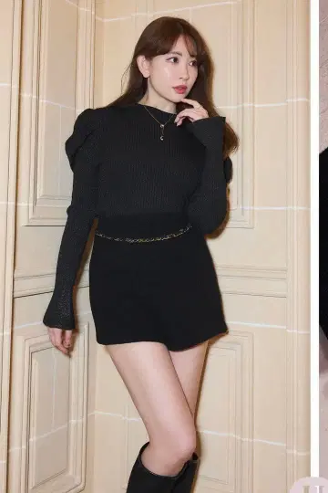 블랙 체인 하이웨스트 숏팬츠