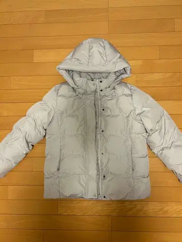 라이트 그레이 후드 부착 다운 자켓 M