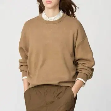 유니클로 여성용 스무스 코튼 크루넥 스웨터 베이지 L