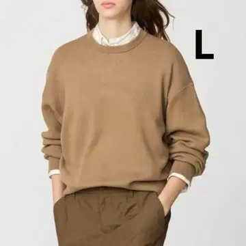 유니클로 쉬 스무스 코튼 크루넥 스웨터 베이지 여성용 L