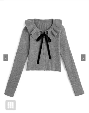 프릴 칼라 리본 리브 니트 가디건