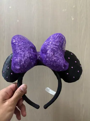 디즈니 미니 마우스풍 머리띠 보라색과 블랙 스팽글 포함